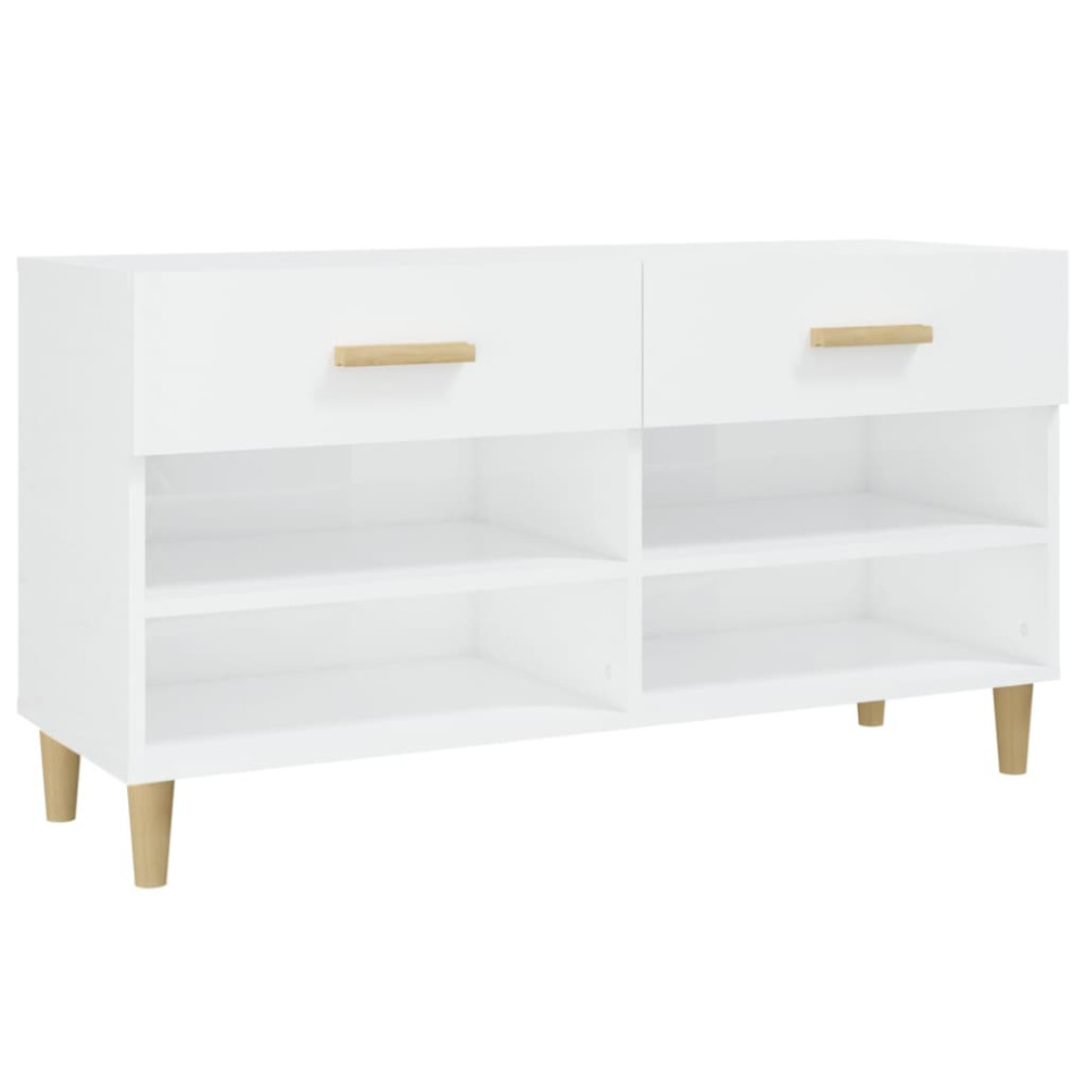 Produktbild för Skoskåp vit högglans 102x35x55 cm konstruerat trä