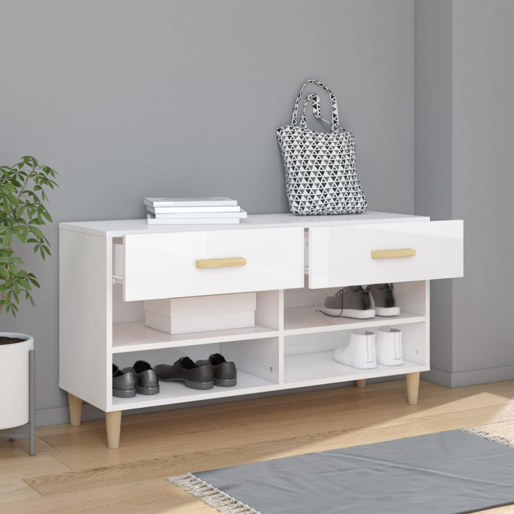 Produktbild för Skoskåp vit högglans 102x35x55 cm konstruerat trä