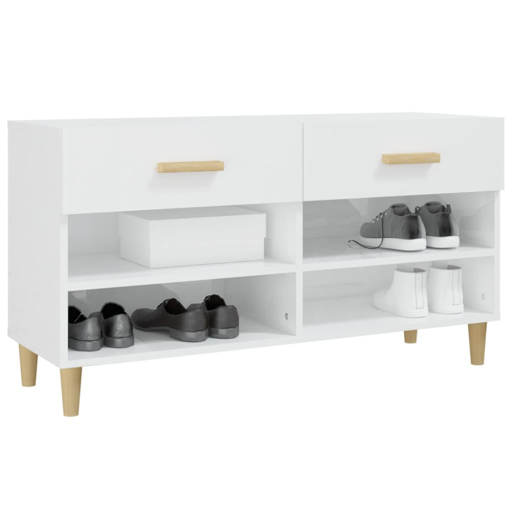 Produktbild för Skoskåp vit högglans 102x35x55 cm konstruerat trä