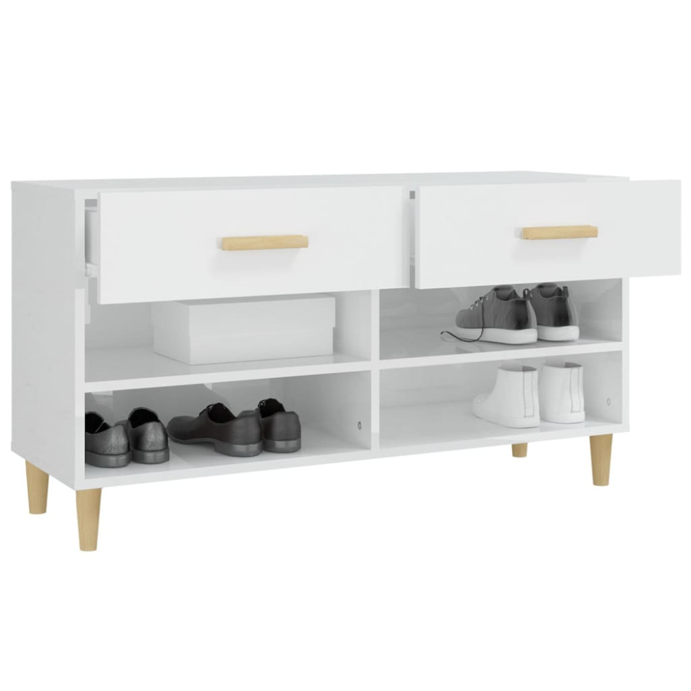 Produktbild för Skoskåp vit högglans 102x35x55 cm konstruerat trä