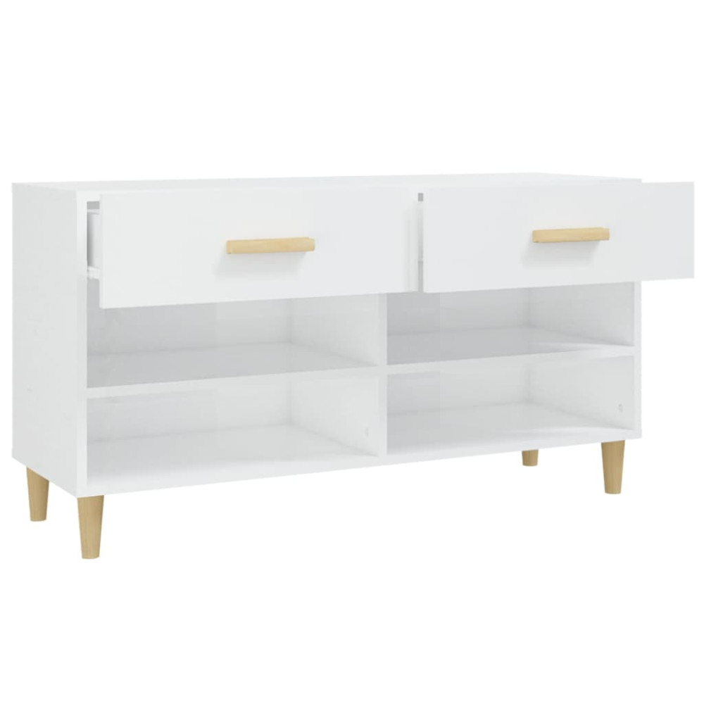 Produktbild för Skoskåp vit högglans 102x35x55 cm konstruerat trä