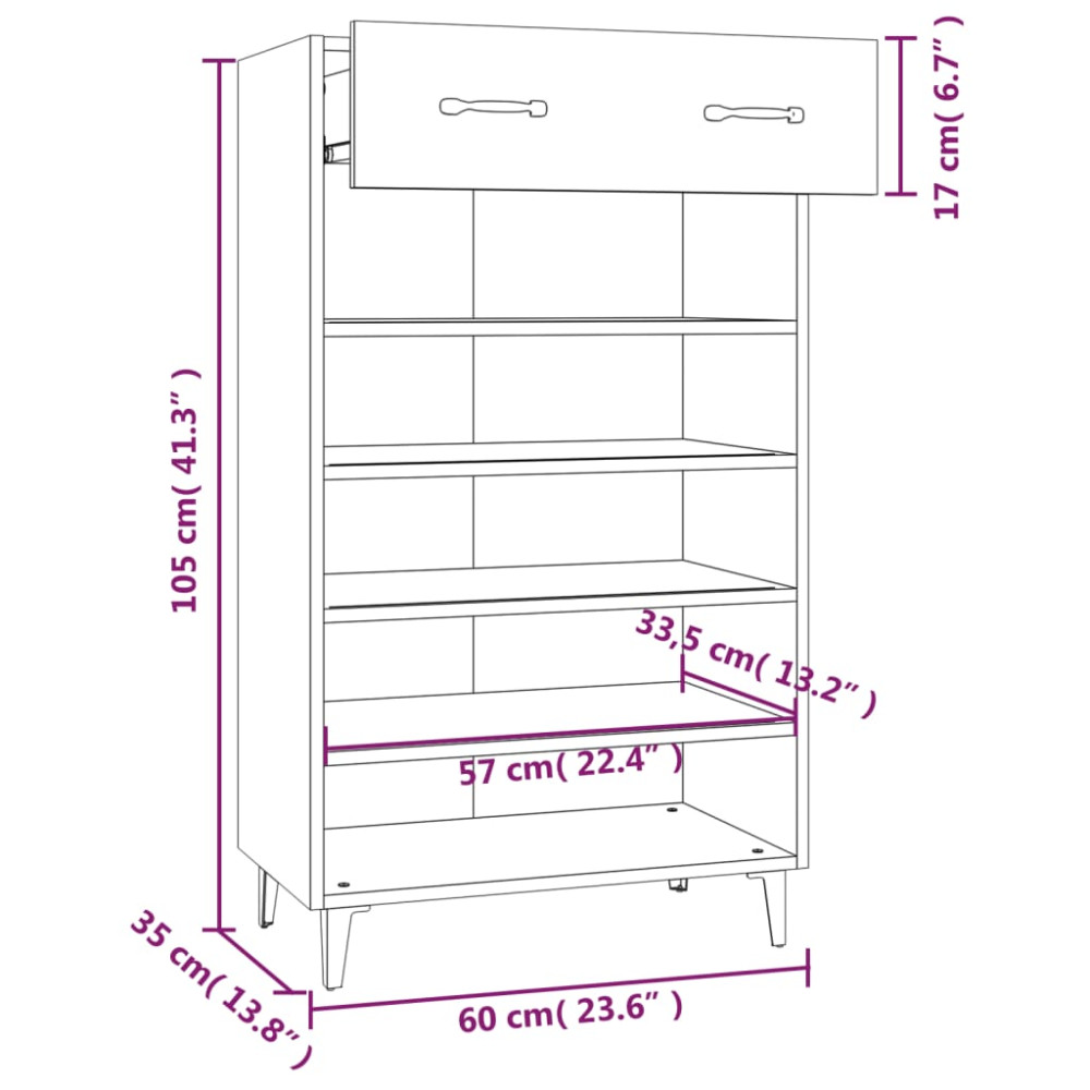 Produktbild för Skoskåp vit 60x35x105 cm konstruerat trä