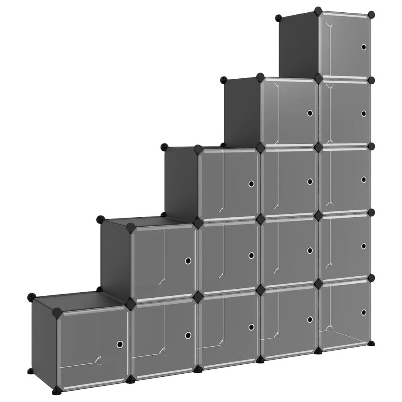 Produktbild för Förvaringskuber stapelbara 15 kuber med dörrar svart PP