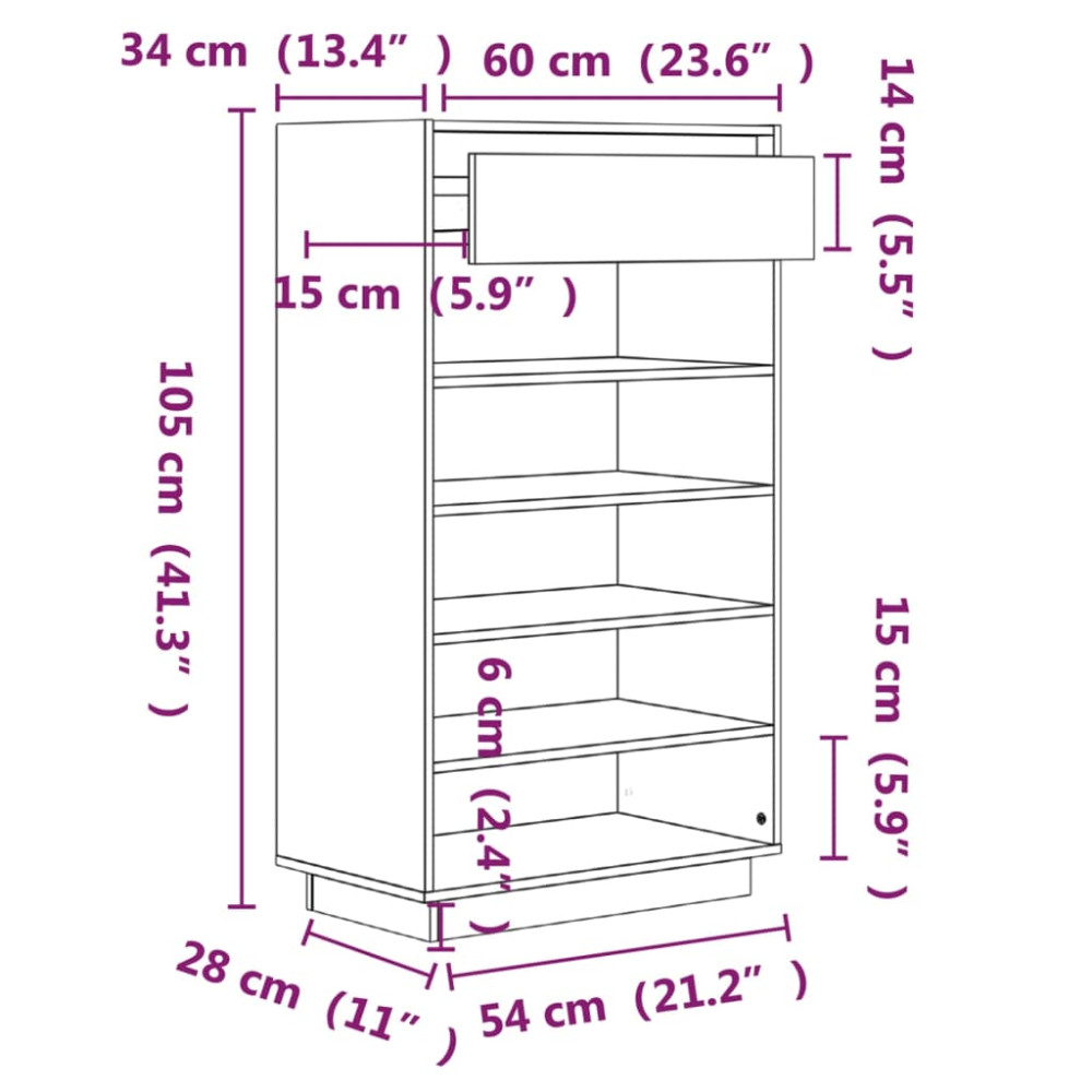 Produktbild för Skoskåp 60x34x105 cm massiv furu