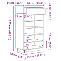 Produktbild för Skoskåp vit 60x34x105 cm massiv furu