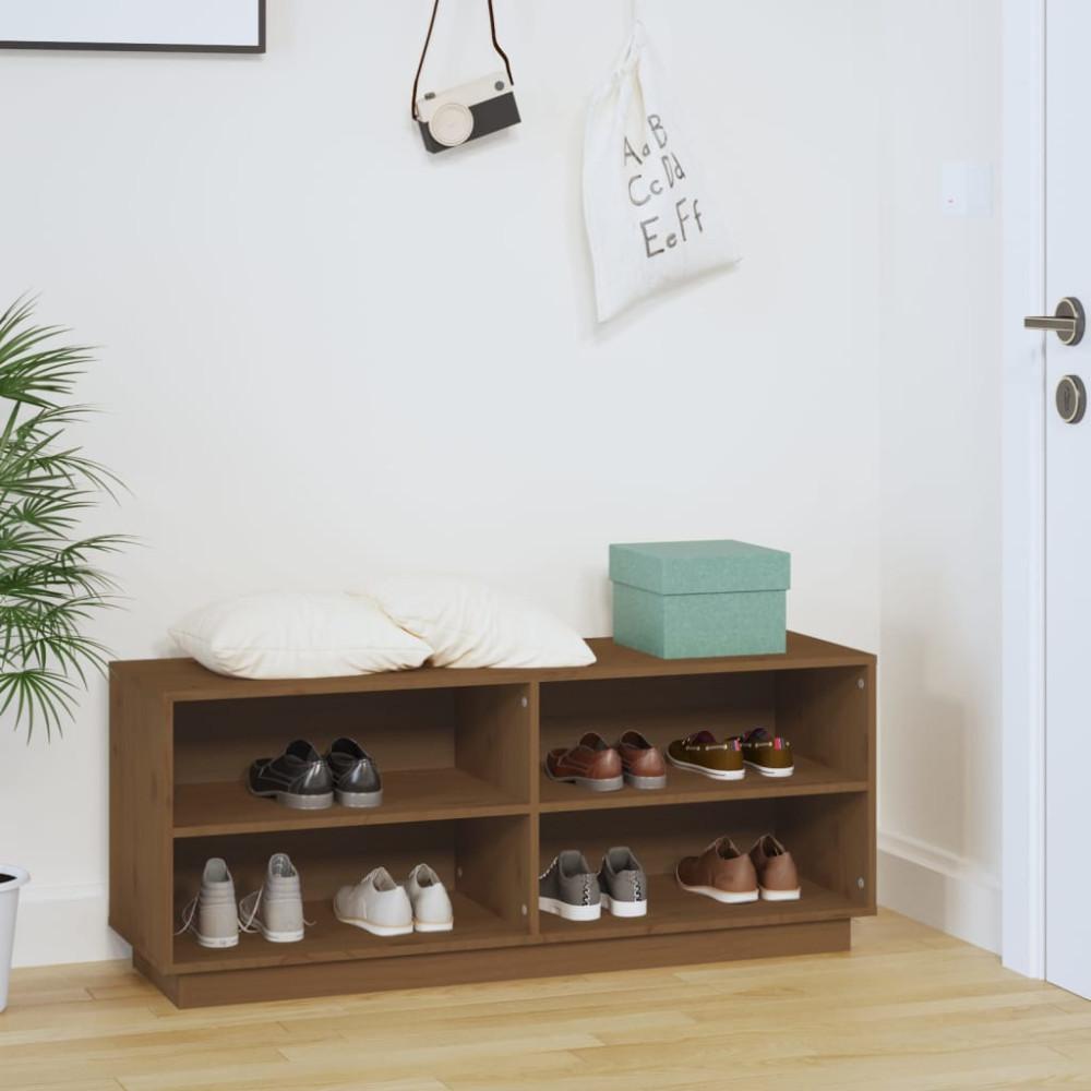 Produktbild för Skoskåp honungsbrun 110x34x45 cm massiv furu
