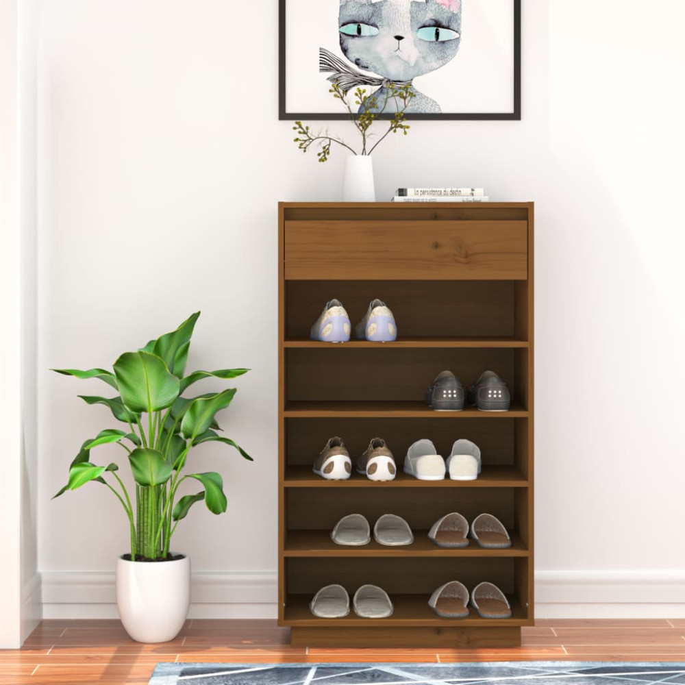 Produktbild för Skoskåp honungsbrun 60x34x105 cm massiv furu