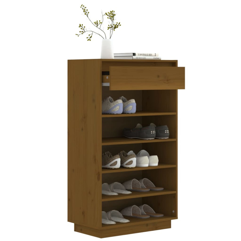 Produktbild för Skoskåp honungsbrun 60x34x105 cm massiv furu