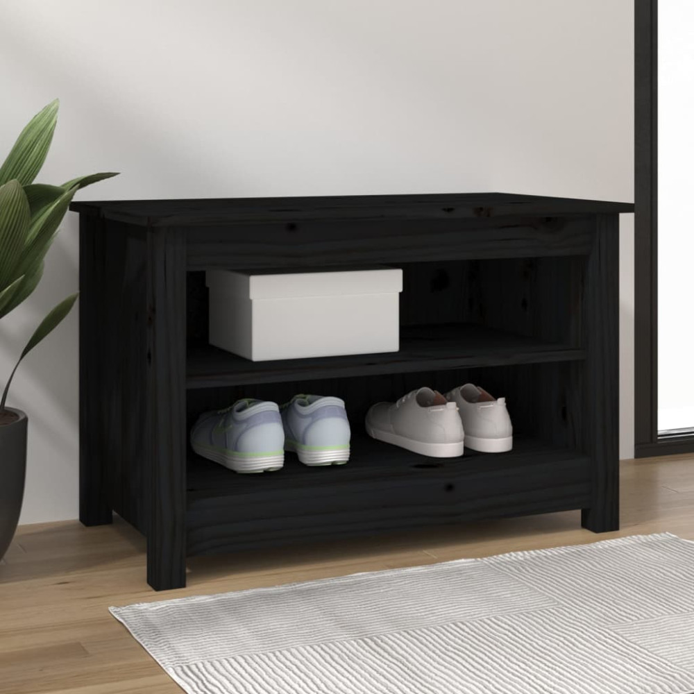 Produktbild för Skobänk svart 70x38x45,5 cm massiv furu