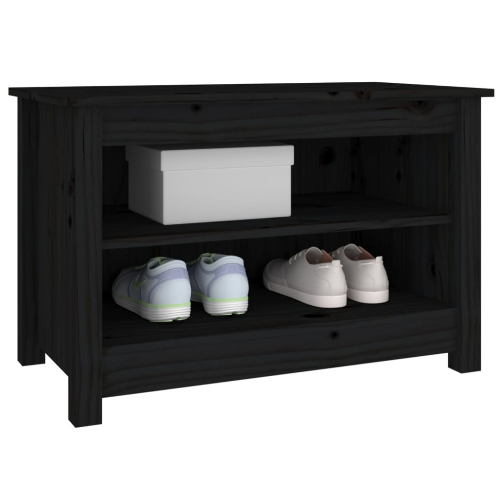 Produktbild för Skobänk svart 70x38x45,5 cm massiv furu