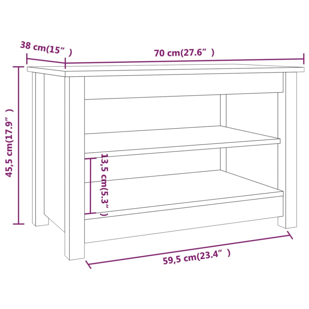 Produktbild för Skobänk svart 70x38x45,5 cm massiv furu