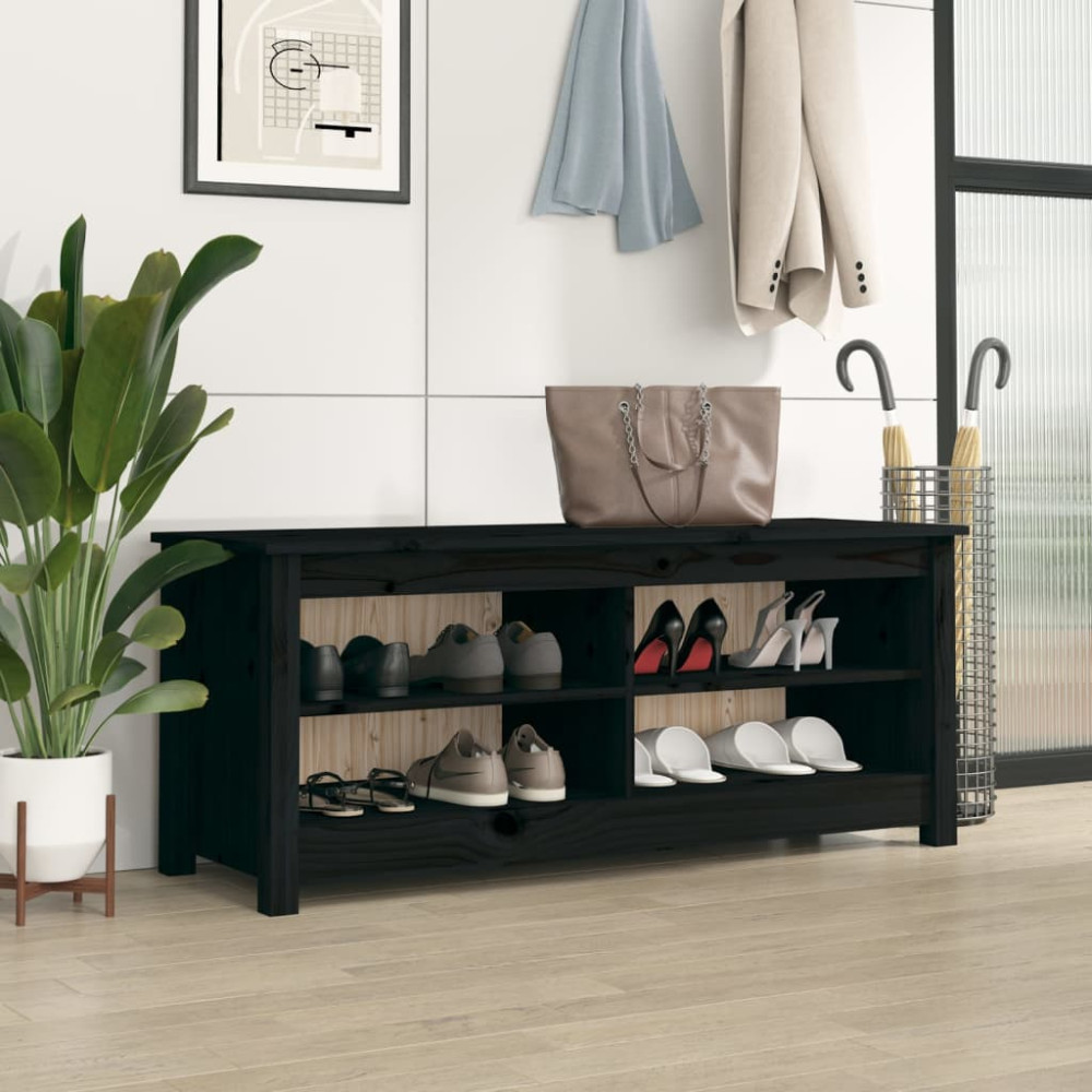 Produktbild för Skobänk svart 110x38x45,5 cm massiv furu