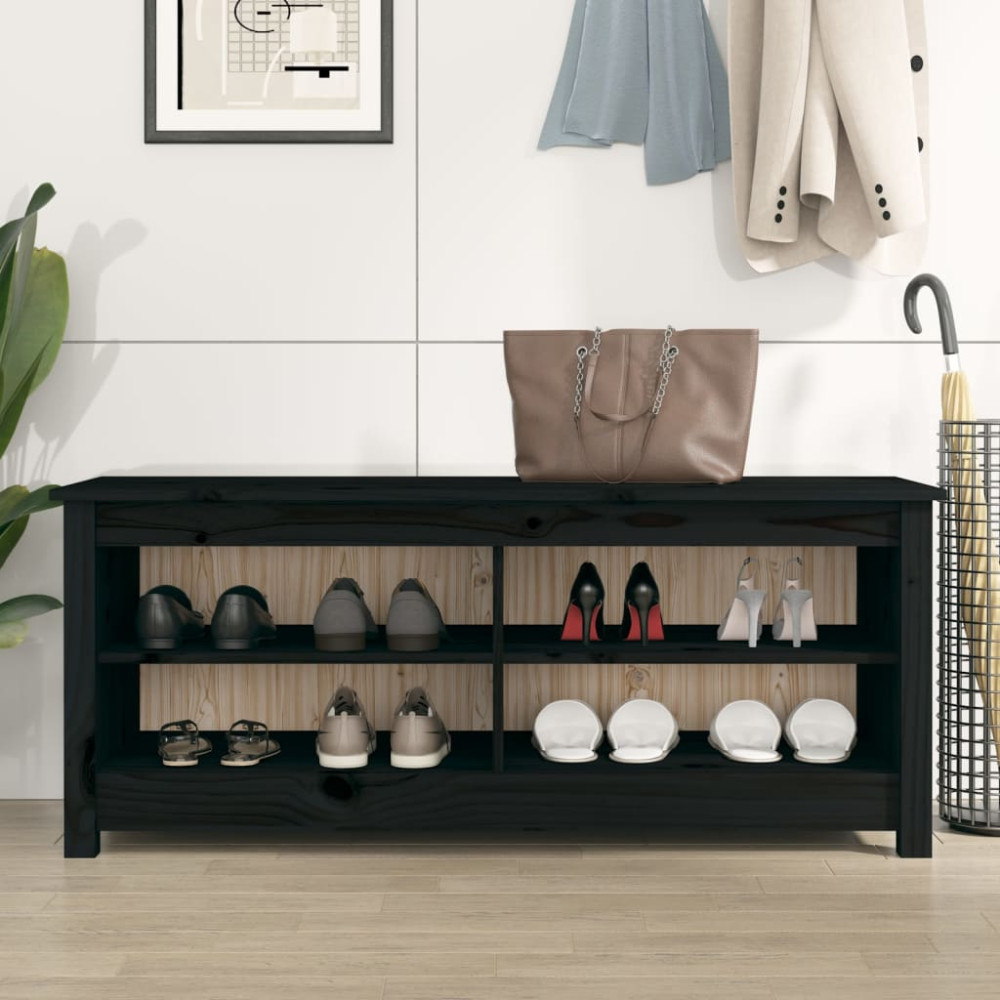 Produktbild för Skobänk svart 110x38x45,5 cm massiv furu