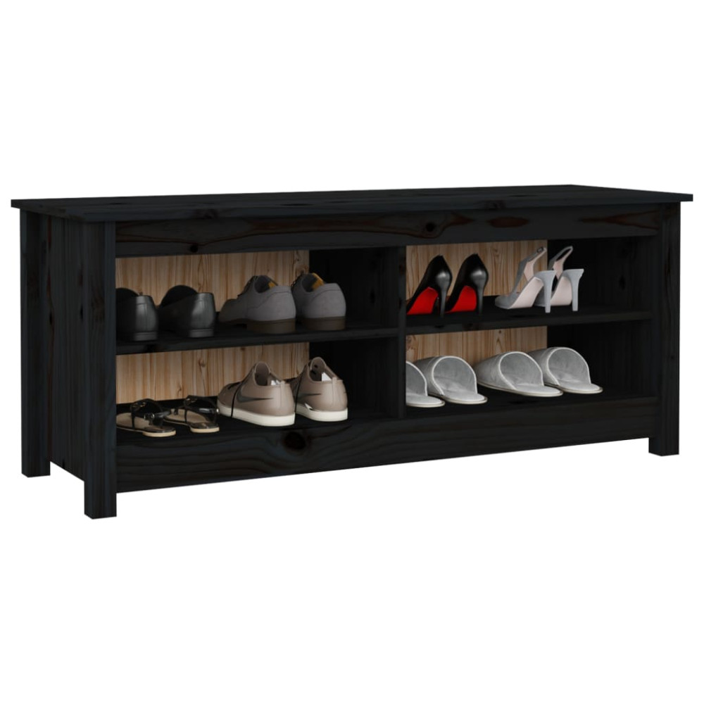 Produktbild för Skobänk svart 110x38x45,5 cm massiv furu