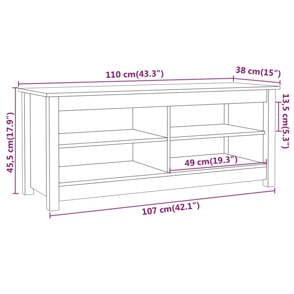 Produktbild för Skobänk svart 110x38x45,5 cm massiv furu