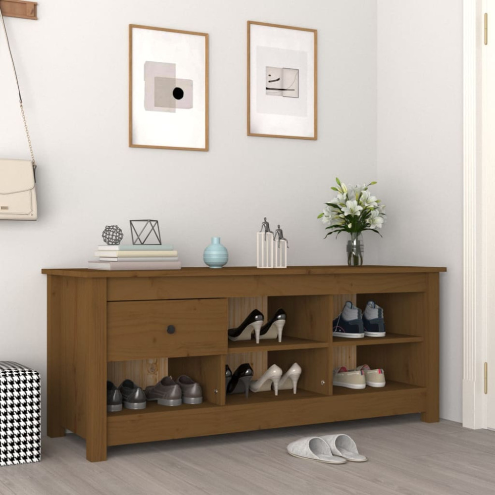 Produktbild för Skoskåp honungsbrun 110x38x45,5 cm massiv furu