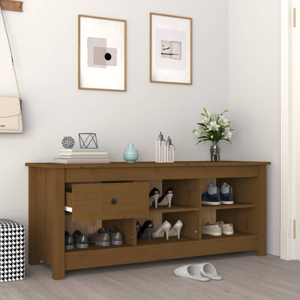 Produktbild för Skoskåp honungsbrun 110x38x45,5 cm massiv furu