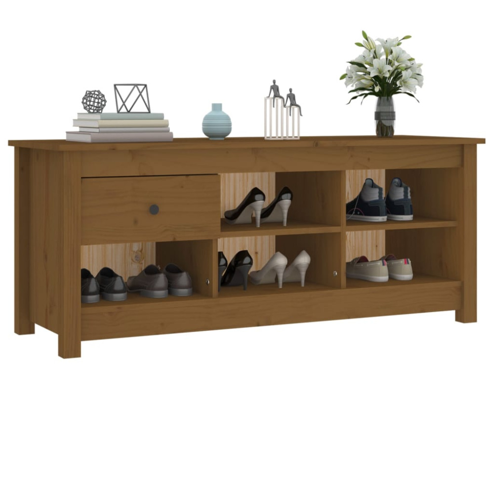 Produktbild för Skoskåp honungsbrun 110x38x45,5 cm massiv furu