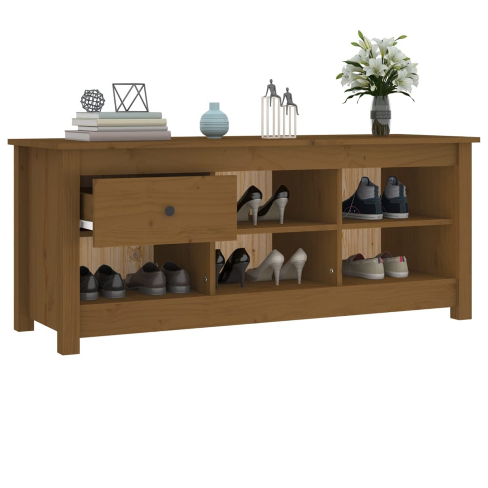 Produktbild för Skoskåp honungsbrun 110x38x45,5 cm massiv furu
