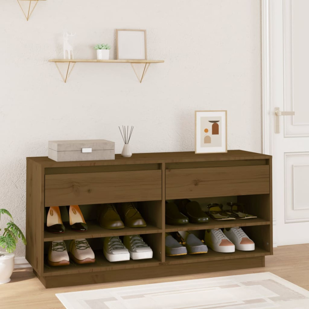 Produktbild för Skoskåp honungsbrun 110x34x52 cm massiv furu