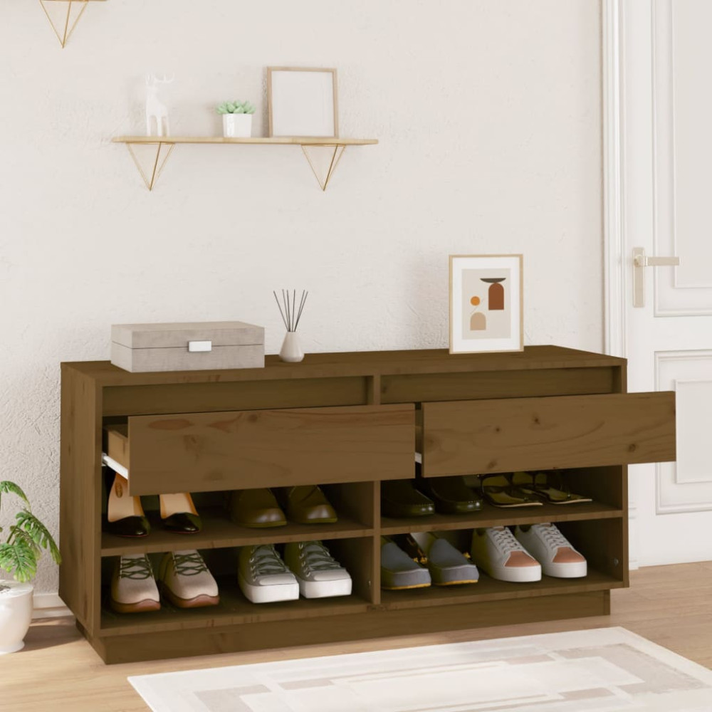 Produktbild för Skoskåp honungsbrun 110x34x52 cm massiv furu