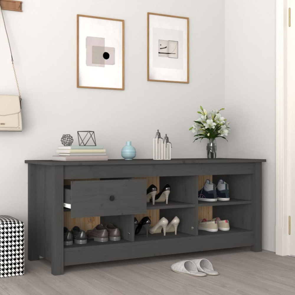 Produktbild för Skoskåp grå 110x38x45,5 cm massiv furu