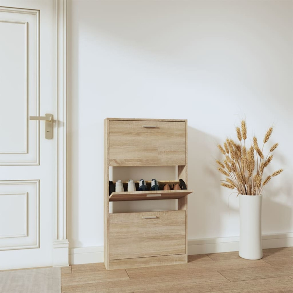 Produktbild för Skoskåp ek 59x17x108 cm konstruerat trä