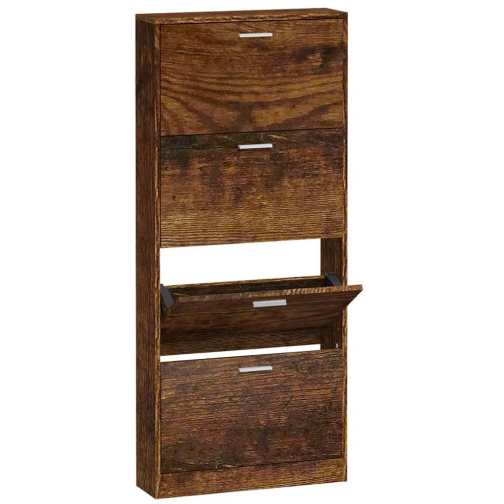 Produktbild för Skoställ rökfärgad ek 59x17x150 cm konstruerat trä
