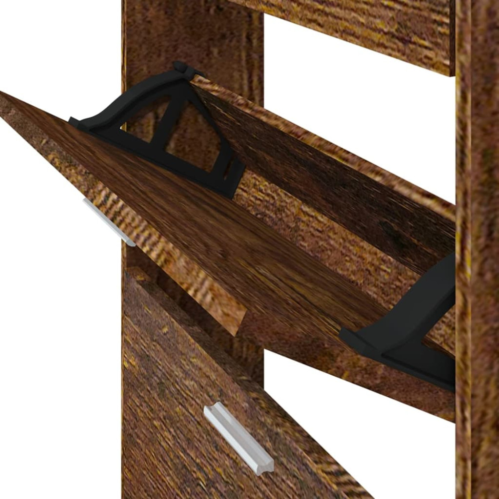 Produktbild för Skoställ rökfärgad ek 59x17x150 cm konstruerat trä