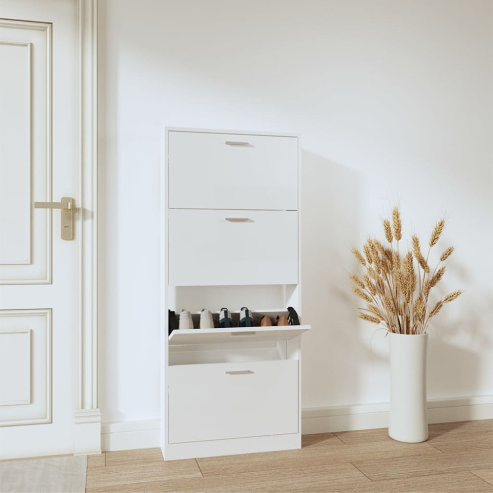 Produktbild för Skoskåp vit högglans 59x17x150 cm konstruerat trä