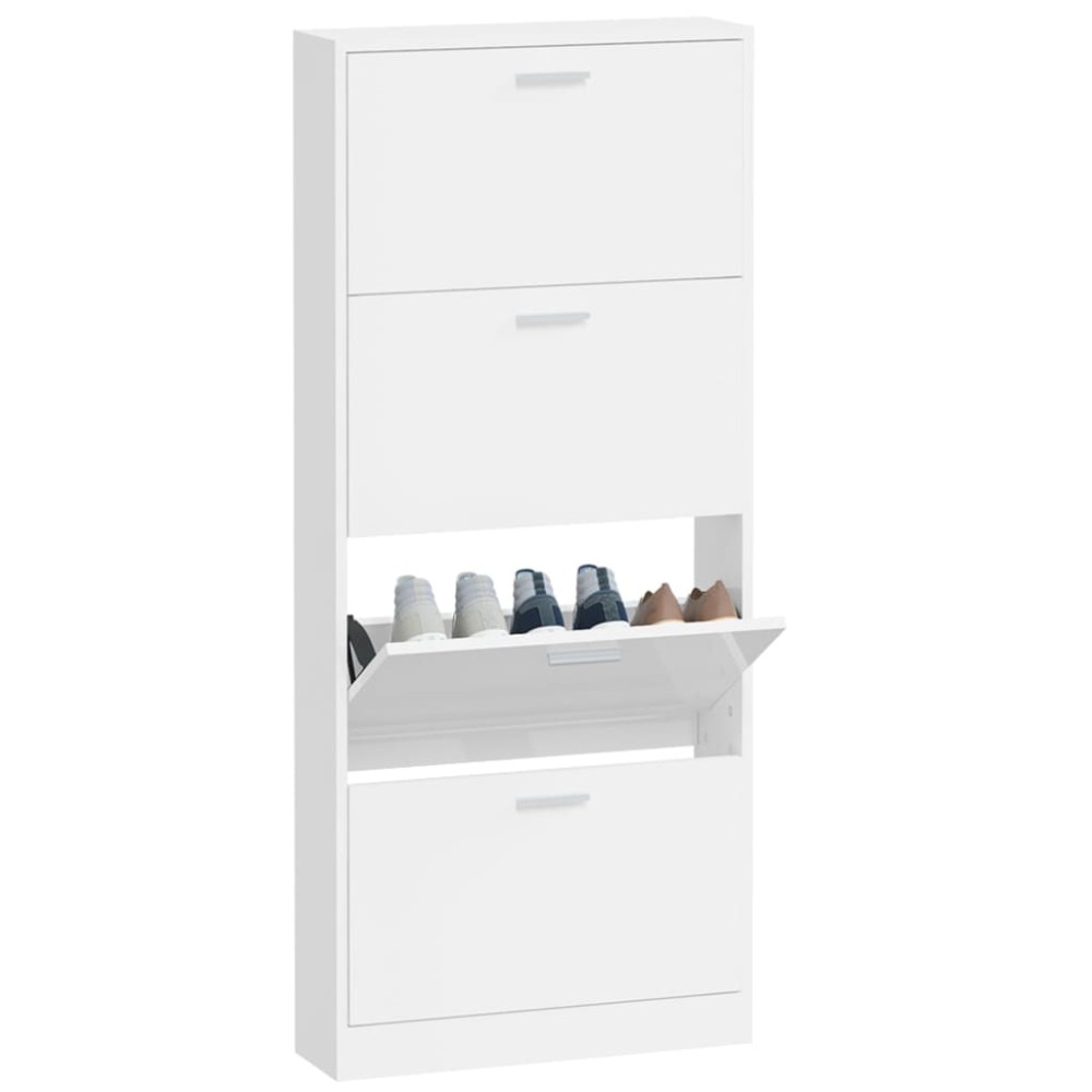 Produktbild för Skoskåp vit högglans 59x17x150 cm konstruerat trä