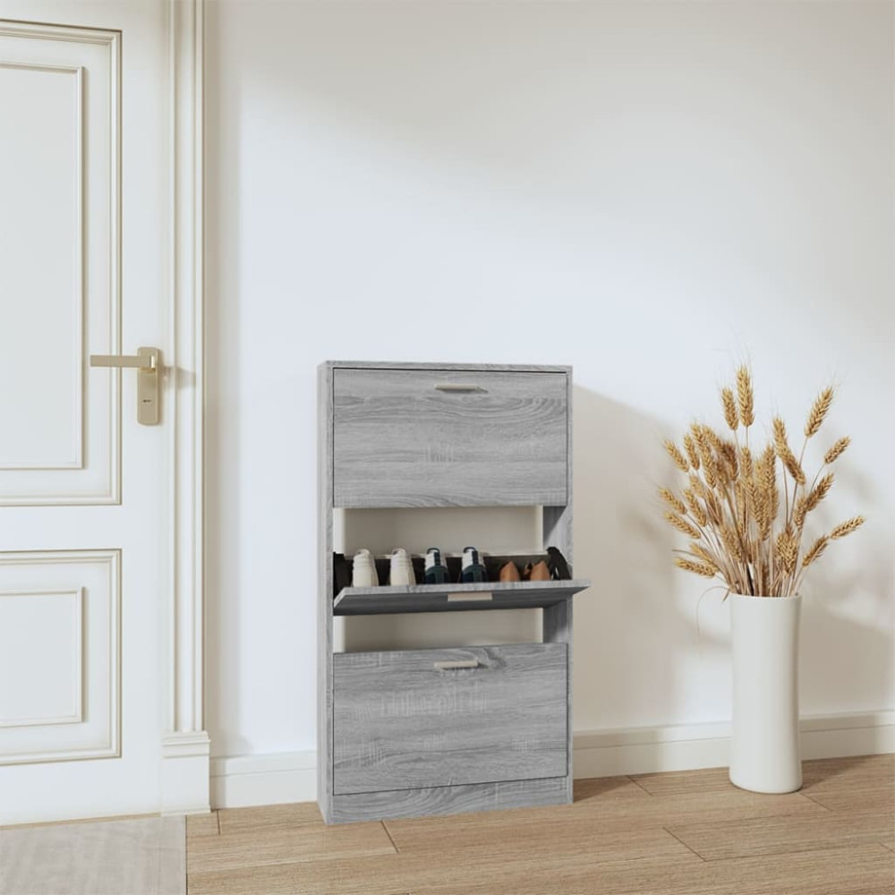 Produktbild för Skoskåp grå sonoma 59x17x108 cm konstruerat trä