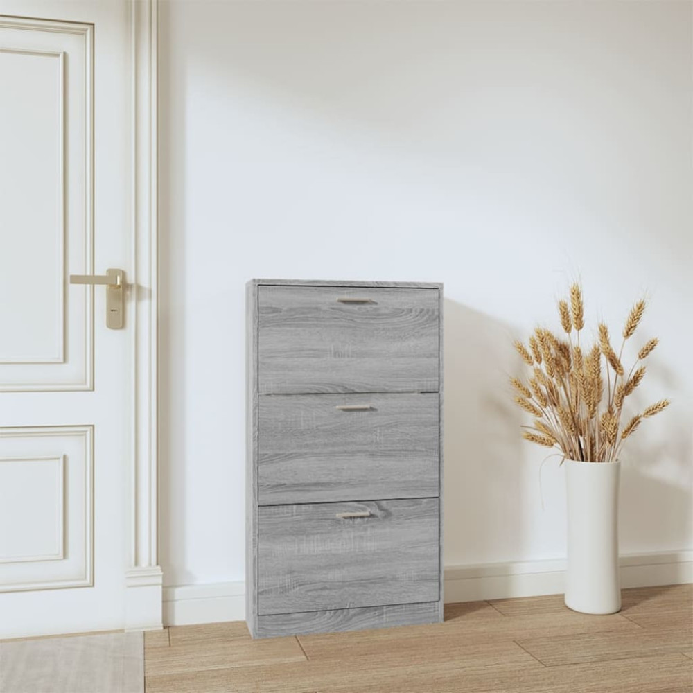 Produktbild för Skoskåp grå sonoma 59x17x108 cm konstruerat trä