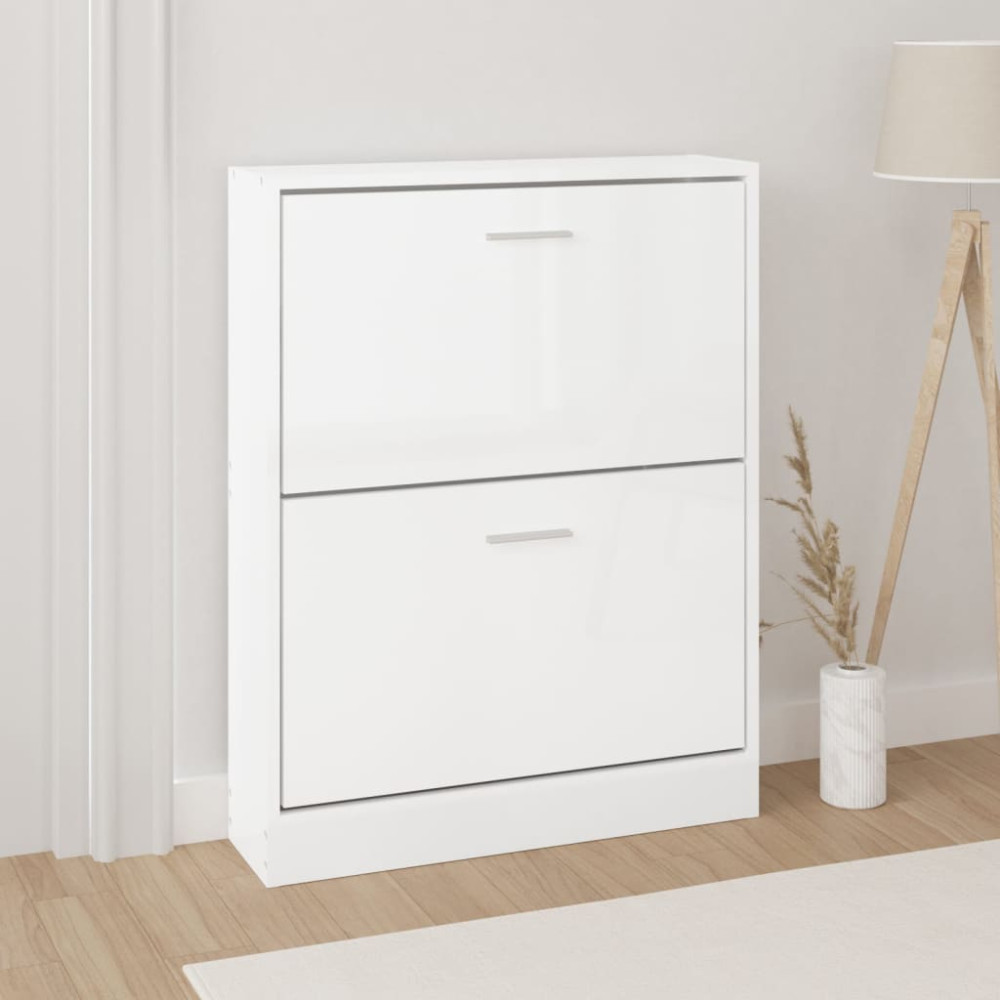 Produktbild för Skoskåp vit högglans 59x17x81 cm konstruerat trä