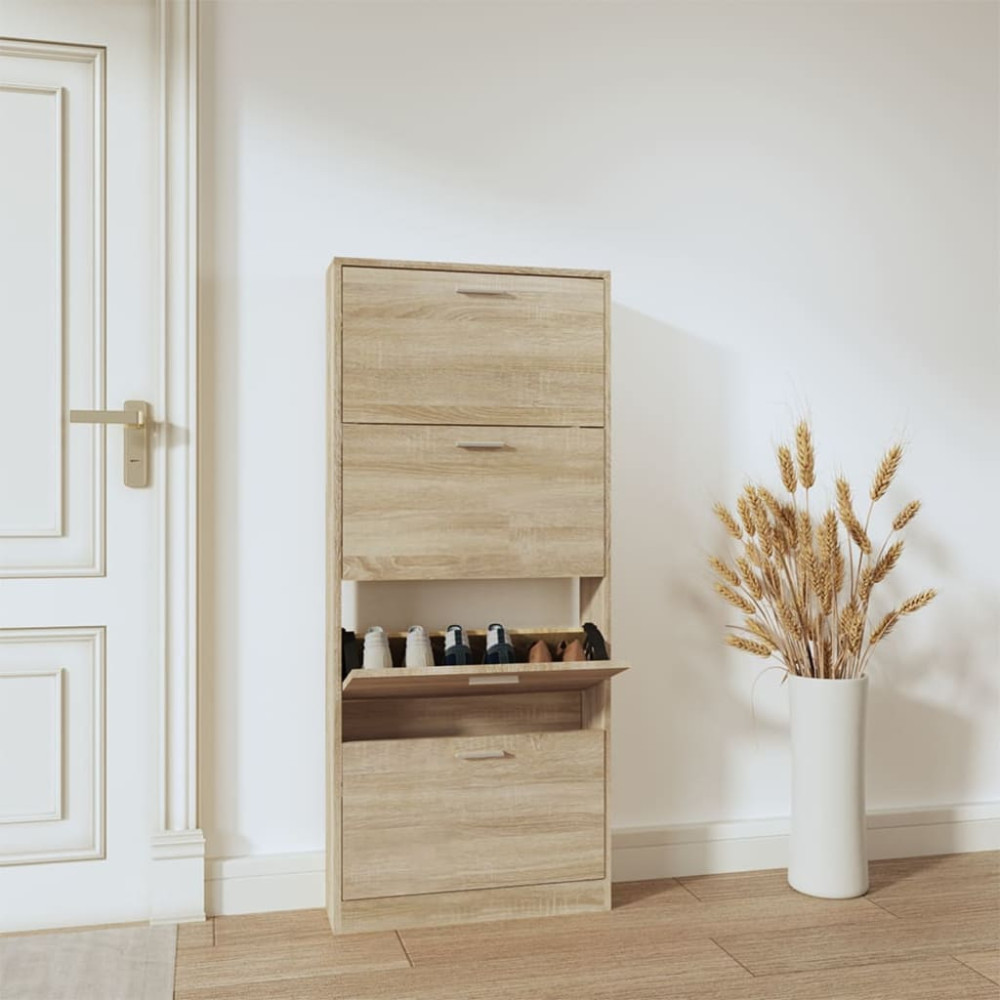 Produktbild för Skoskåp ek 59x17x150 cm konstruerat trä