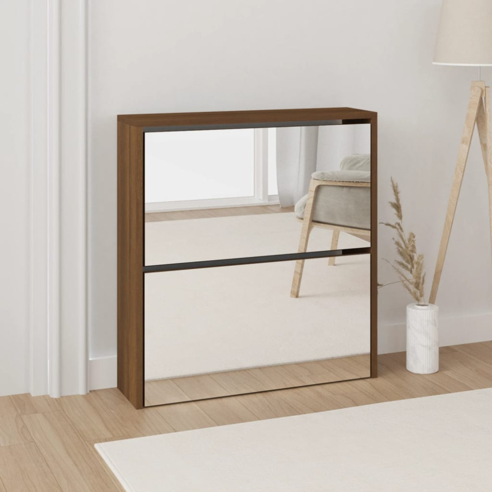 Produktbild för Skoskåp med 2 skåp brun ek 63x17x67 cm
