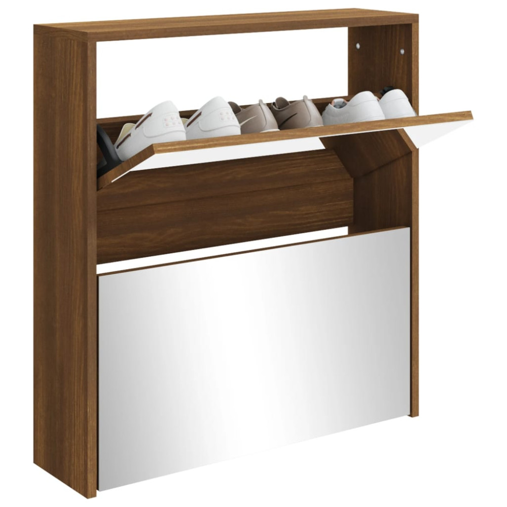 Produktbild för Skoskåp med 2 skåp brun ek 63x17x67 cm