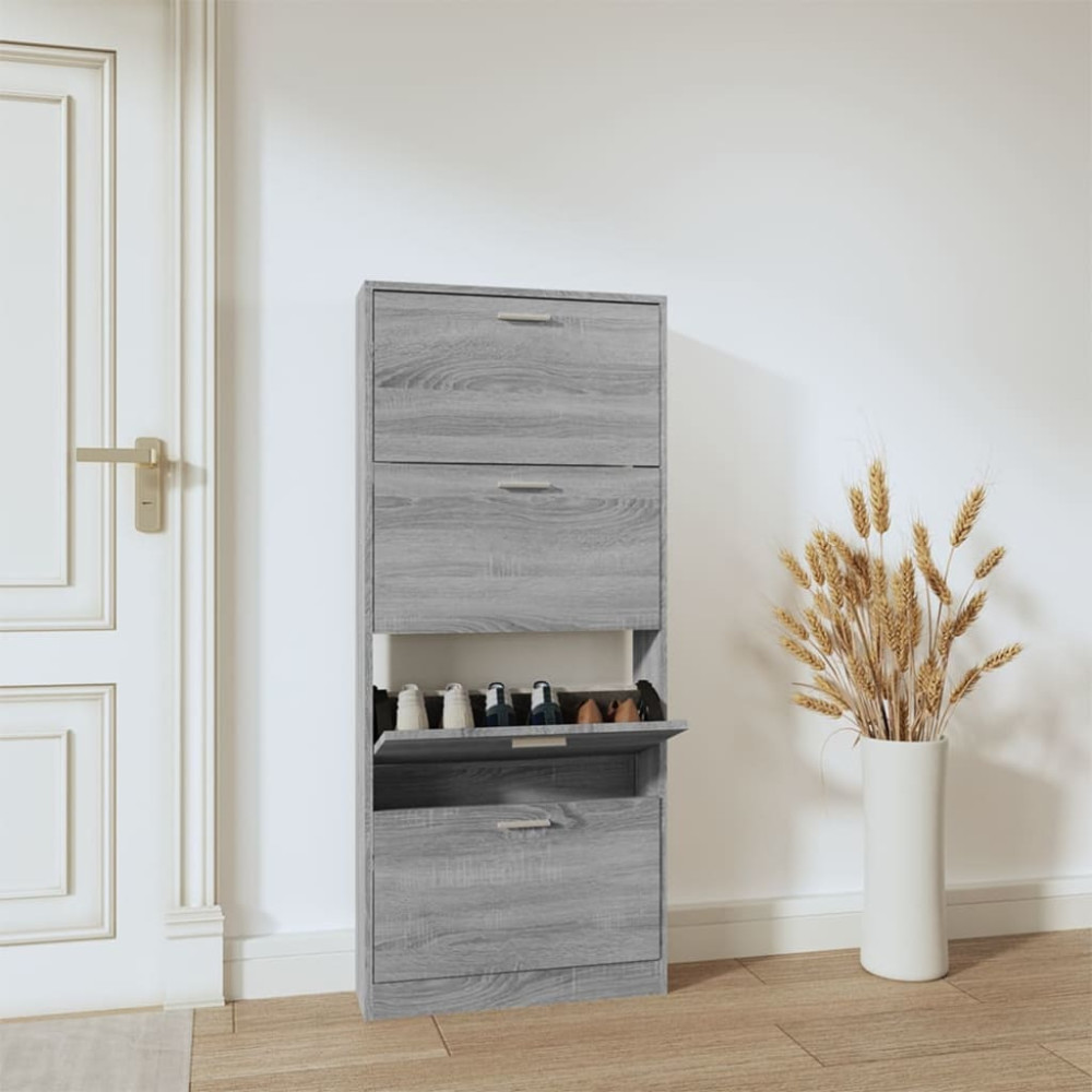 Produktbild för Skoskåp grå sonoma 59x17x150 cm konstruerat trä