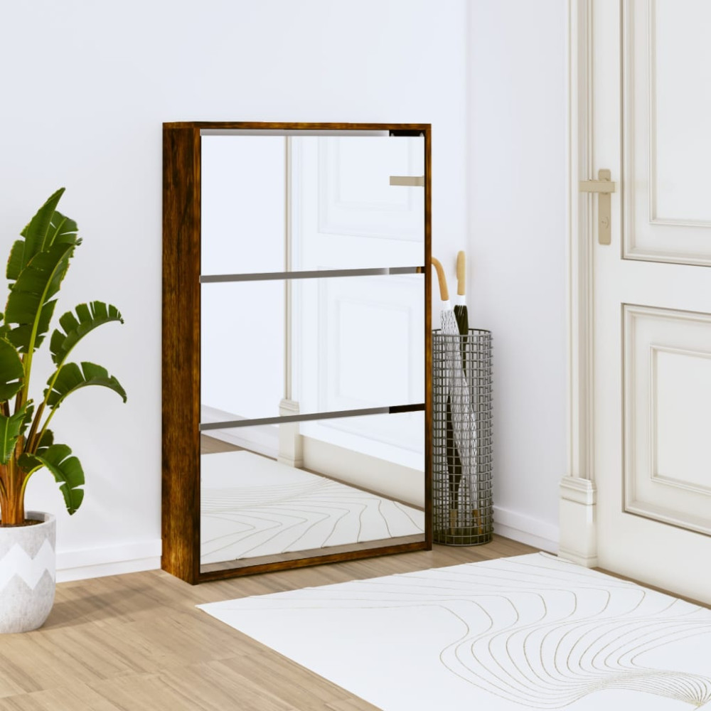 Produktbild för Skoskåp med 3 skåp rökfärgad ek 63x17x102,5 cm