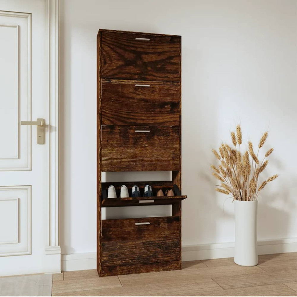 Produktbild för Skoställ rökfärgad ek 59x17x169 cm konstruerat trä