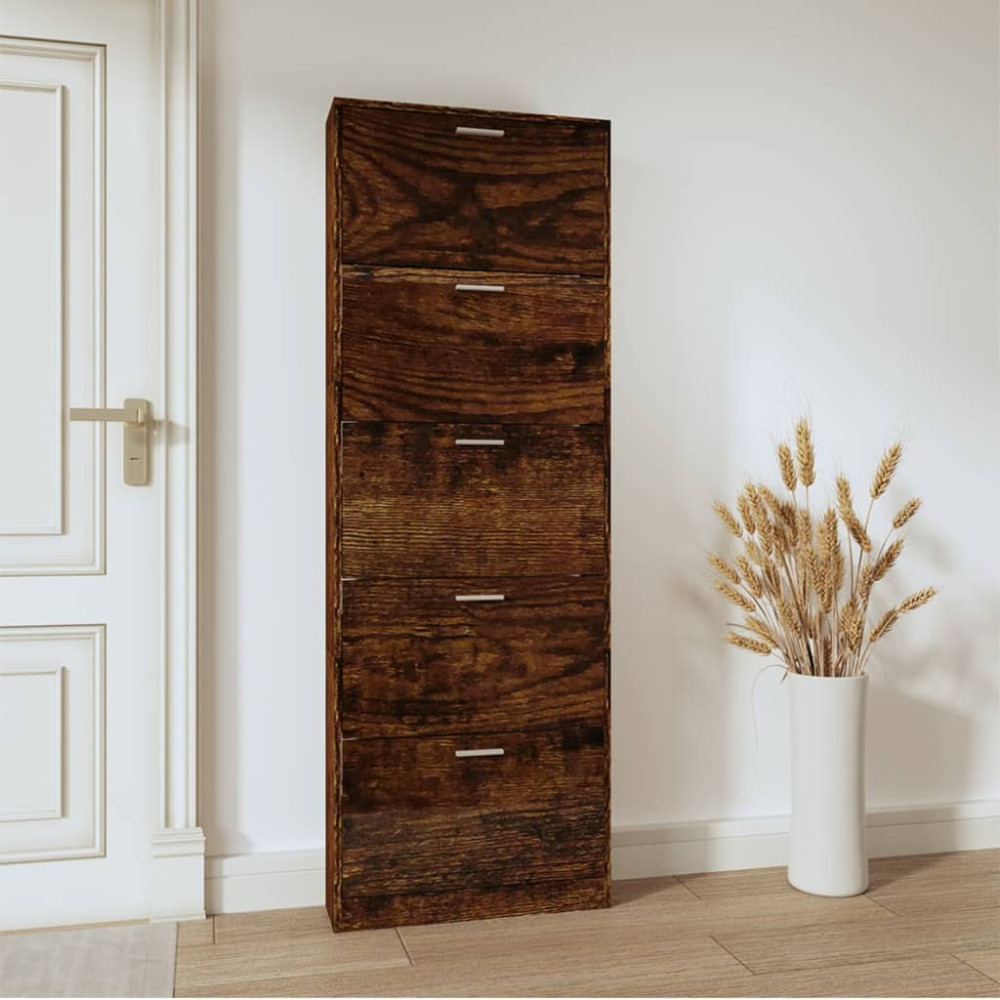 Produktbild för Skoställ rökfärgad ek 59x17x169 cm konstruerat trä