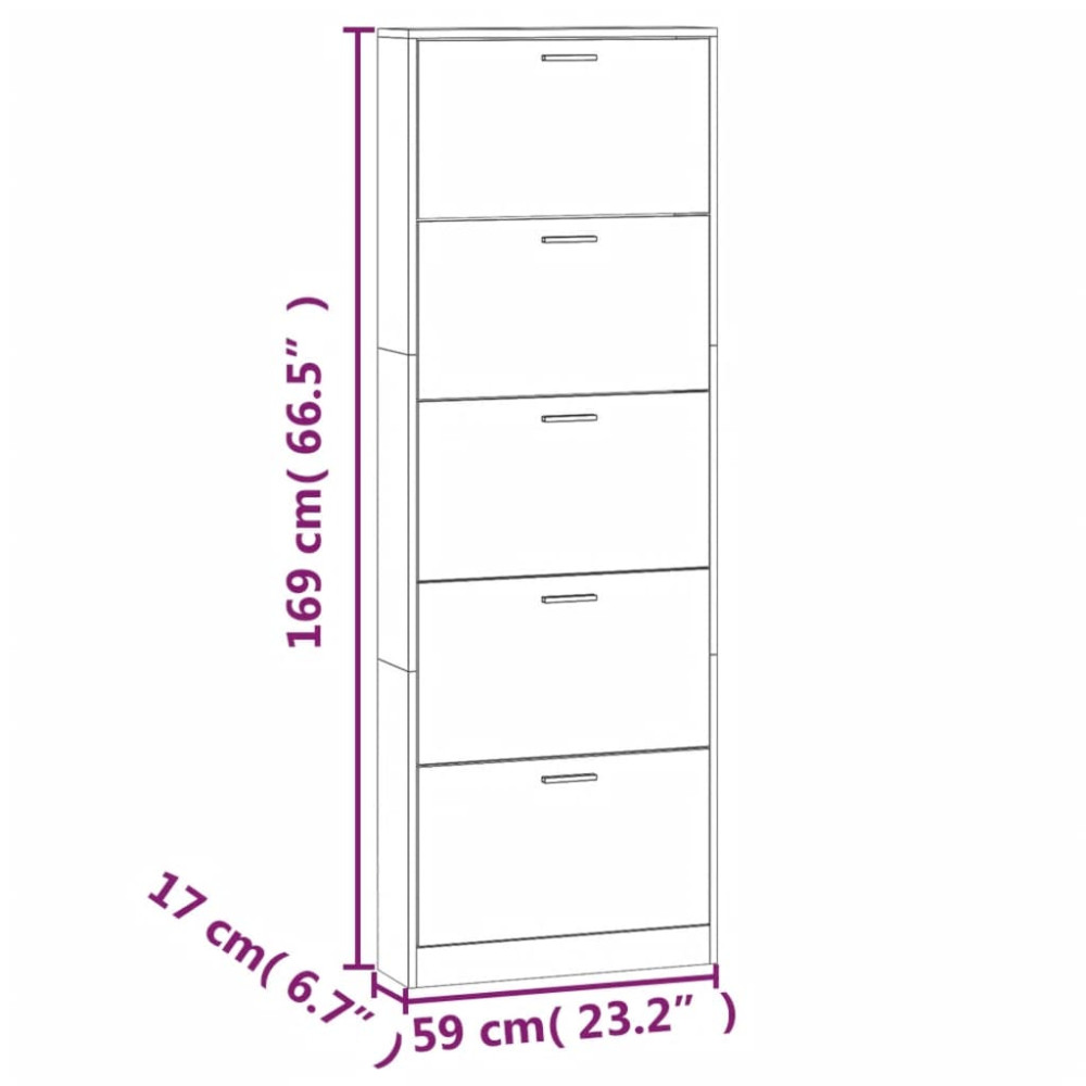 Produktbild för Skoställ rökfärgad ek 59x17x169 cm konstruerat trä