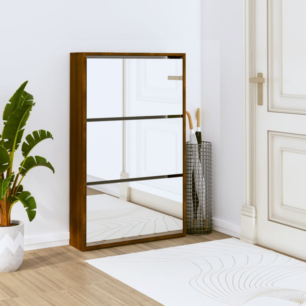 Produktbild för Skoskåp med 3 skåp brun ek 63x17x102,5 cm