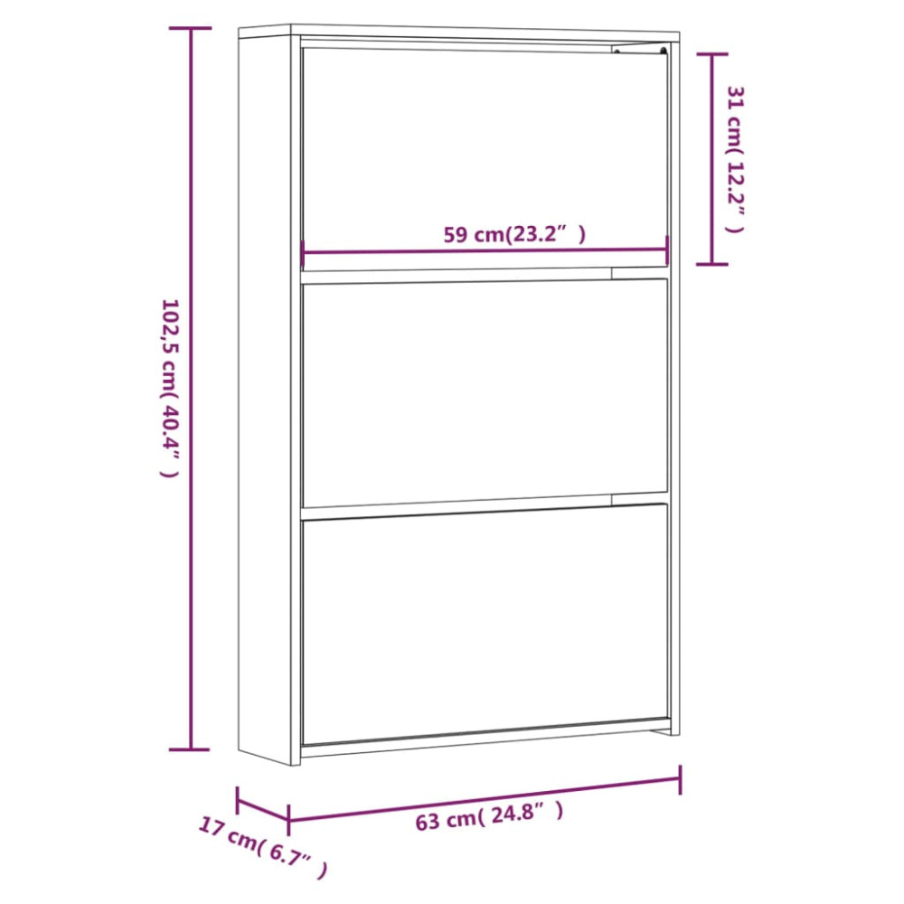 Produktbild för Skoskåp med 3 skåp brun ek 63x17x102,5 cm