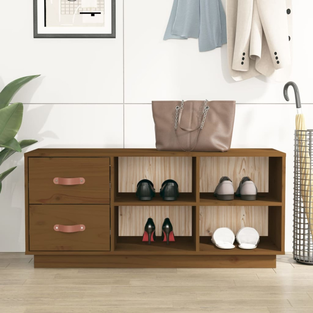 Produktbild för Skobänk honungsbrun 100x34x45 cm massiv furu