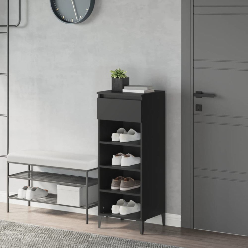 Produktbild för Skohylla svart 40x36x105 cm konstruerat trä