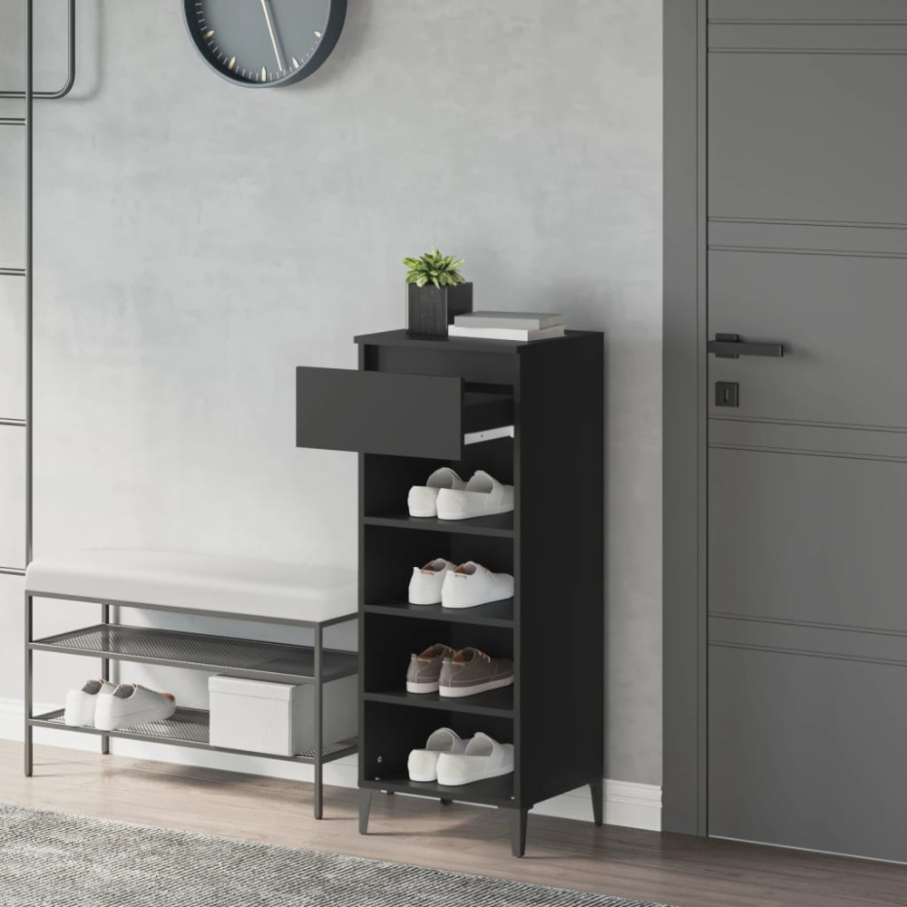 Produktbild för Skohylla svart 40x36x105 cm konstruerat trä