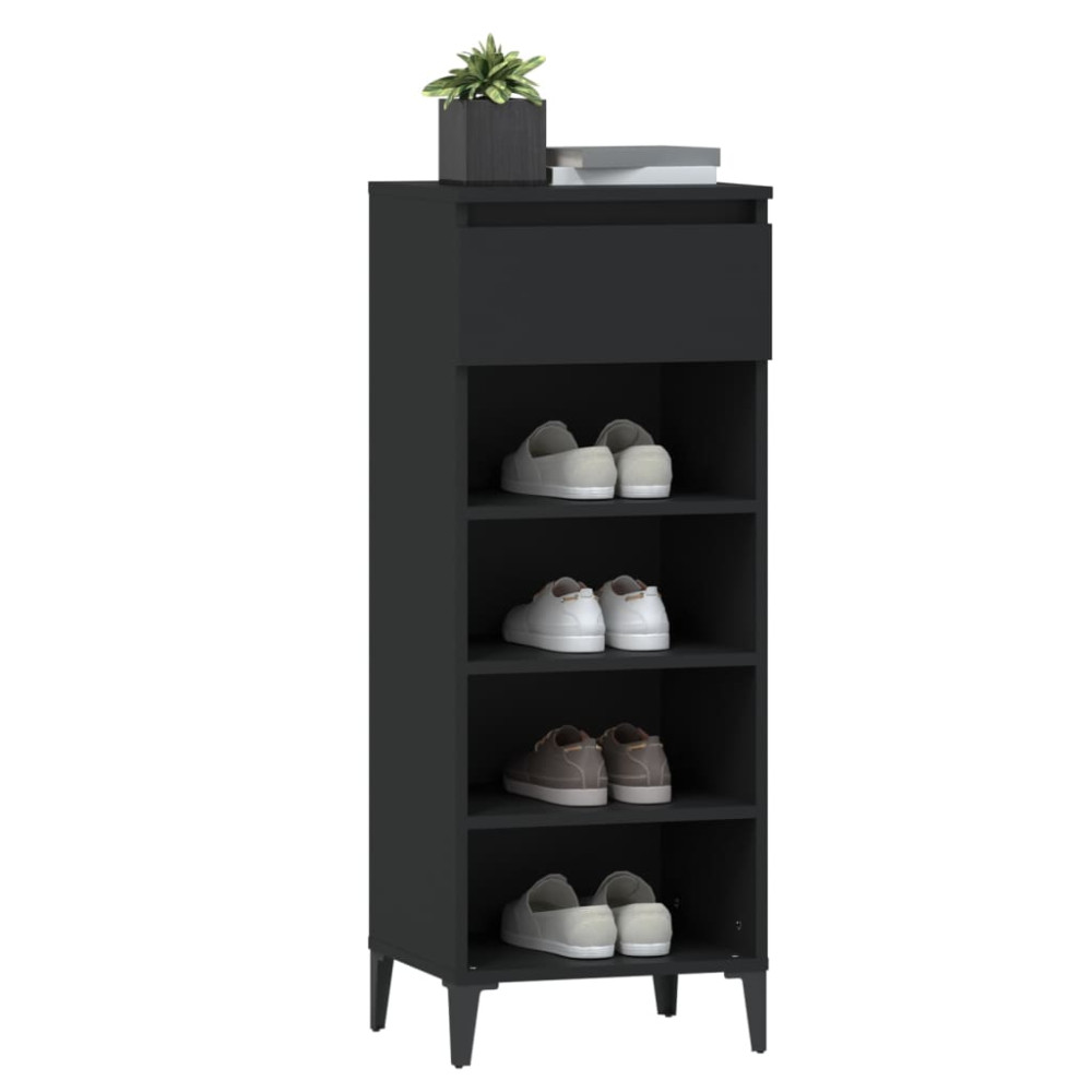 Produktbild för Skohylla svart 40x36x105 cm konstruerat trä