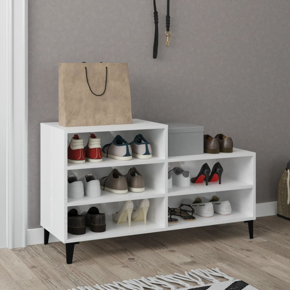 Produktbild för Skoskåp vit högglans 102x36x60 cm konstruerat trä
