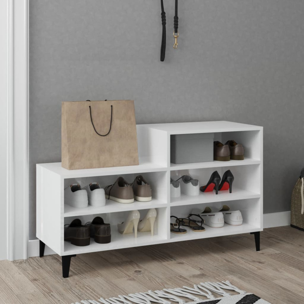 Produktbild för Skoskåp vit högglans 102x36x60 cm konstruerat trä
